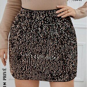SHEIN Privé Plus Sequin Mini Skirt For New Year Holiday Party Clothes